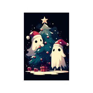 Ghost with Christmas Tree Unframed Canvas Wall Art  16" X 24"